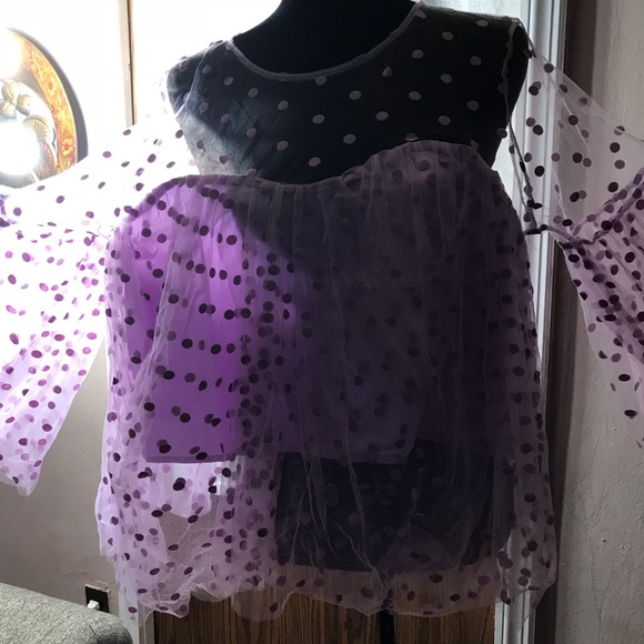 Lavender polka dot bell sleeve crop top - Picture 5 of 5
